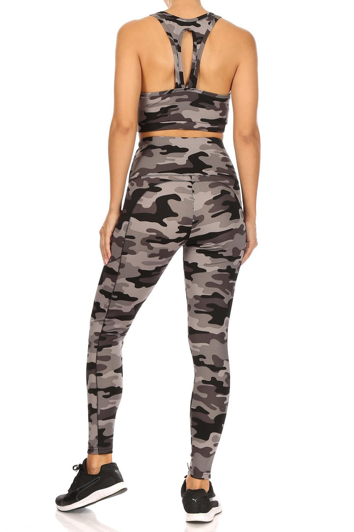 2 Piece Charcoal Camouflage Crop Top and Legging Set