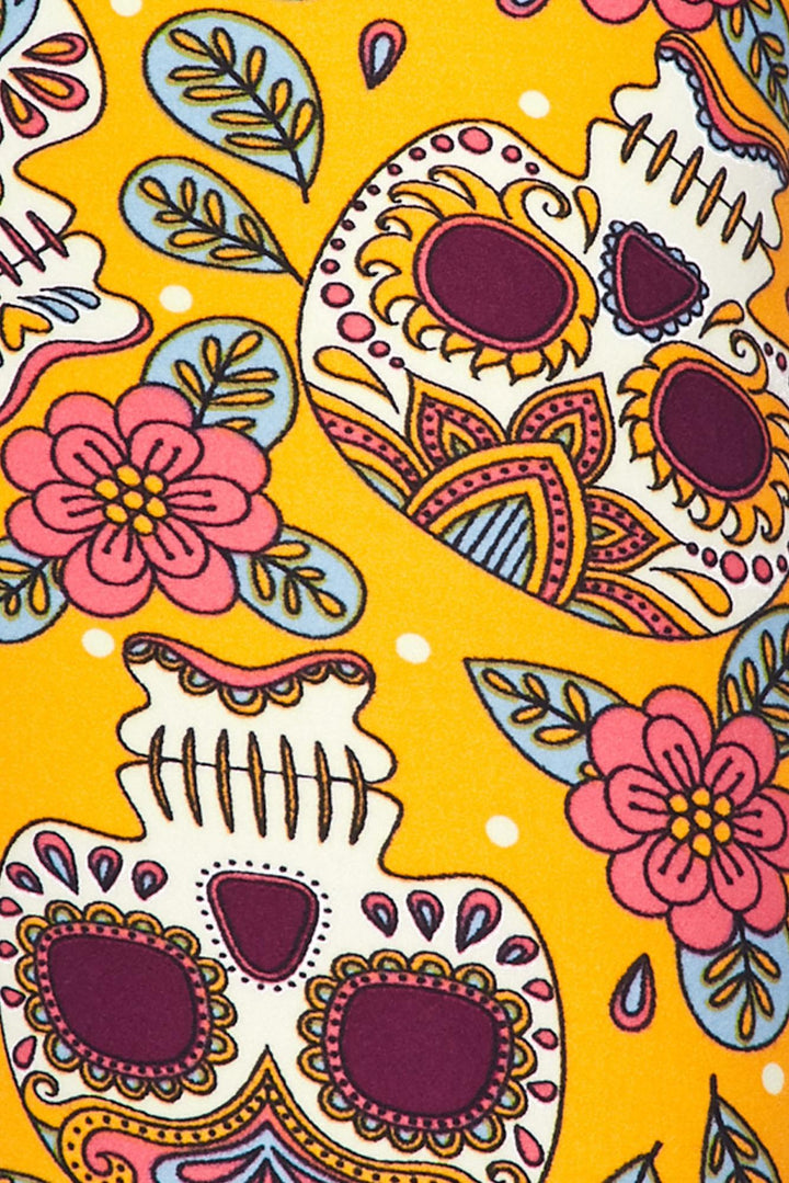 Buttery Soft Mustard Summer Sugar Skull Capris (One Size Regular,Yellow)