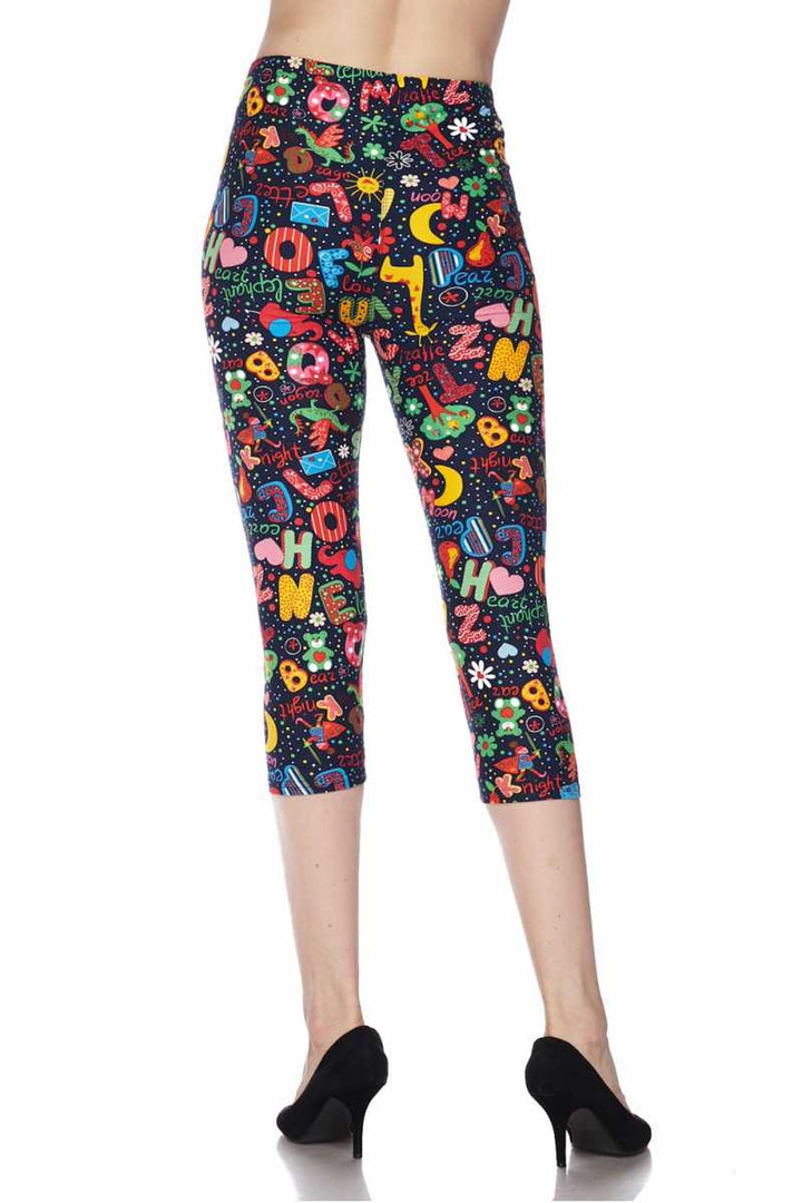 Buttery Soft Animal Letters Plus Size Capris (One Size Plus,Multi Color Bold)