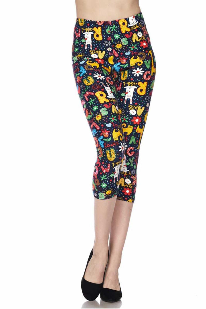 Buttery Soft Animal Letters Plus Size Capris (One Size Plus,Multi Color Bold)
