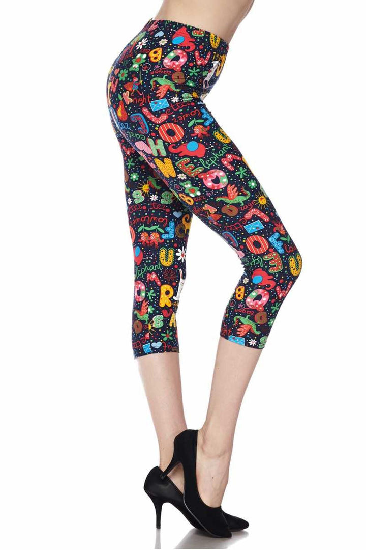 Buttery Soft Animal Letters Plus Size Capris (One Size Plus,Multi Color Bold)
