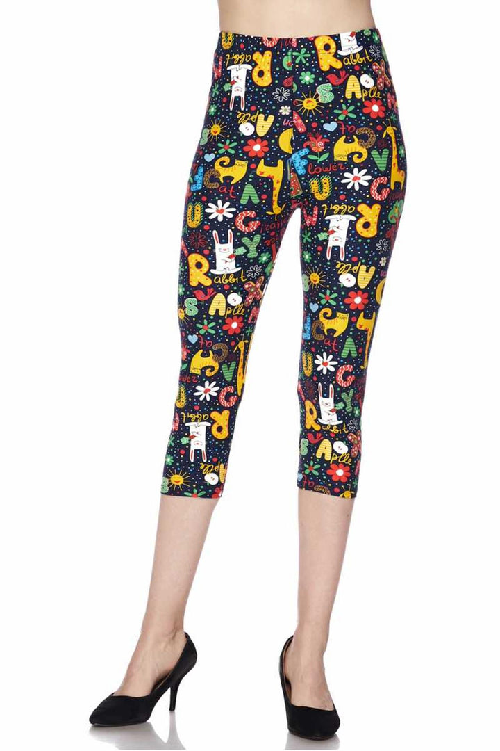 Buttery Soft Animal Letters Plus Size Capris (One Size Plus,Multi Color Bold)