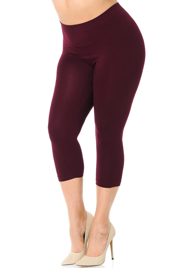 Premium Nylon Spandex Solid Basic Capris Leggings - Plus Size - 1XL 2XL 3XL