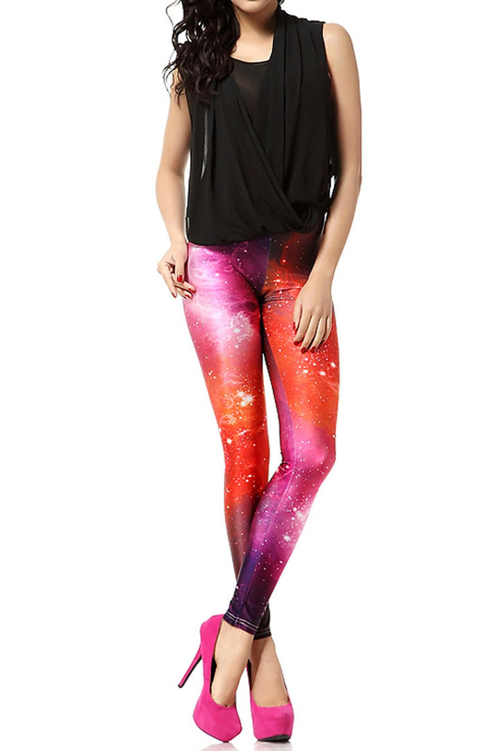 Graphic Print Ruby Color Blast Cosmos Leggings