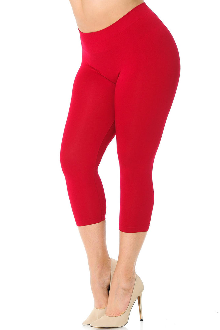 Premium Nylon Spandex Solid Basic Capris Leggings - Plus Size - 1XL 2XL 3XL