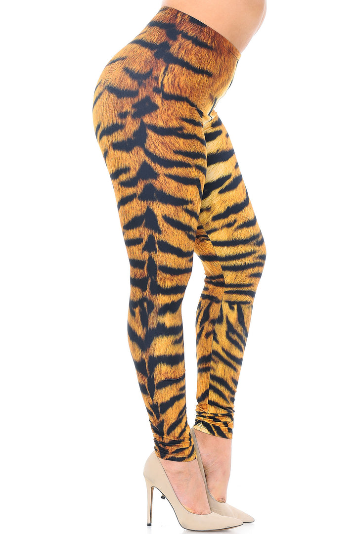 Creamy Soft Leggings Premium Women's Tiger Print Extra Plus, High Rise, Stretchy, Comfortable, 3X-5X Leggings - by USA Fashion