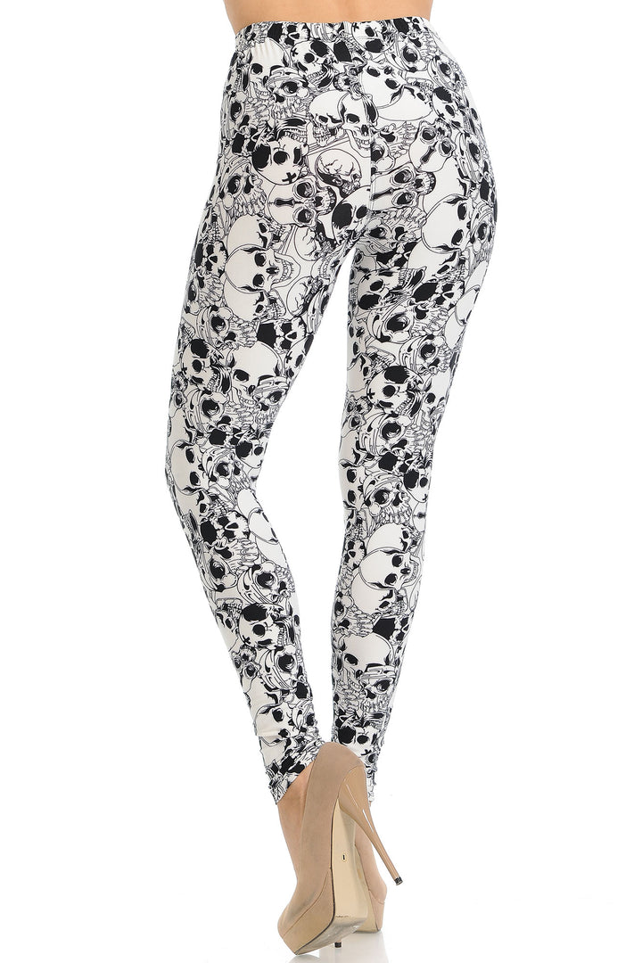Buttery Soft White Layers of Skulls Leggings (One Size Regular,White)