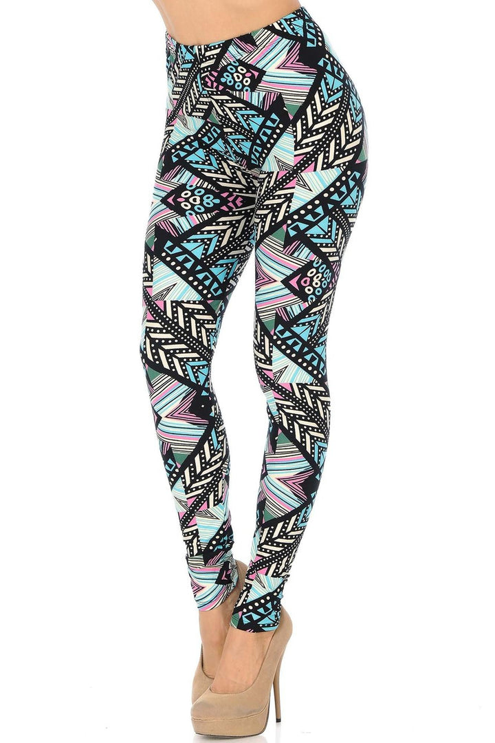 Buttery Soft Melodic Emerald Tribal Leggings (One Size Regular,Green)