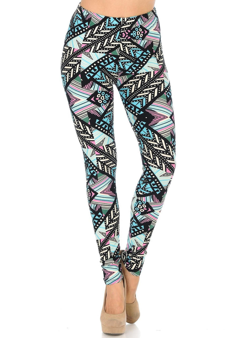 Buttery Soft Melodic Emerald Tribal Leggings (One Size Regular,Green)