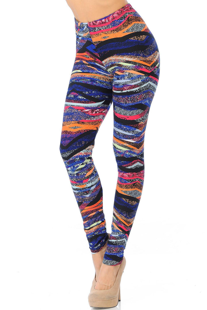 Buttery Soft Colorful Bands Leggings (One Size Regular,Multi Color Bold)