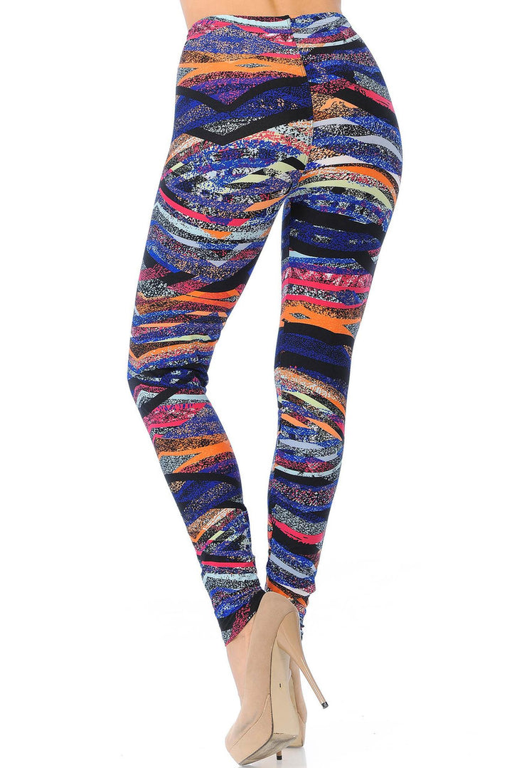 Buttery Soft Colorful Bands Leggings (One Size Regular,Multi Color Bold)