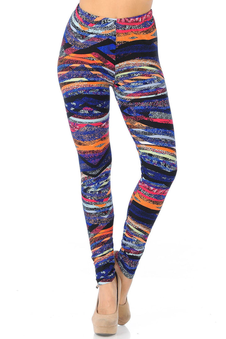 Buttery Soft Colorful Bands Leggings (One Size Regular,Multi Color Bold)
