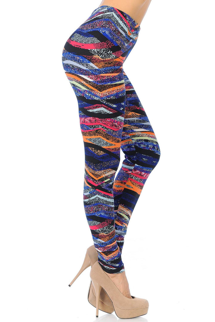 Buttery Soft Colorful Bands Leggings (One Size Regular,Multi Color Bold)