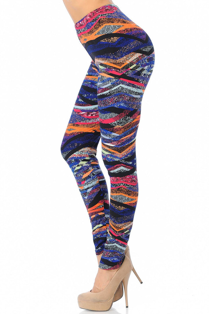 Buttery Soft Colorful Bands Leggings (One Size Regular,Multi Color Bold)