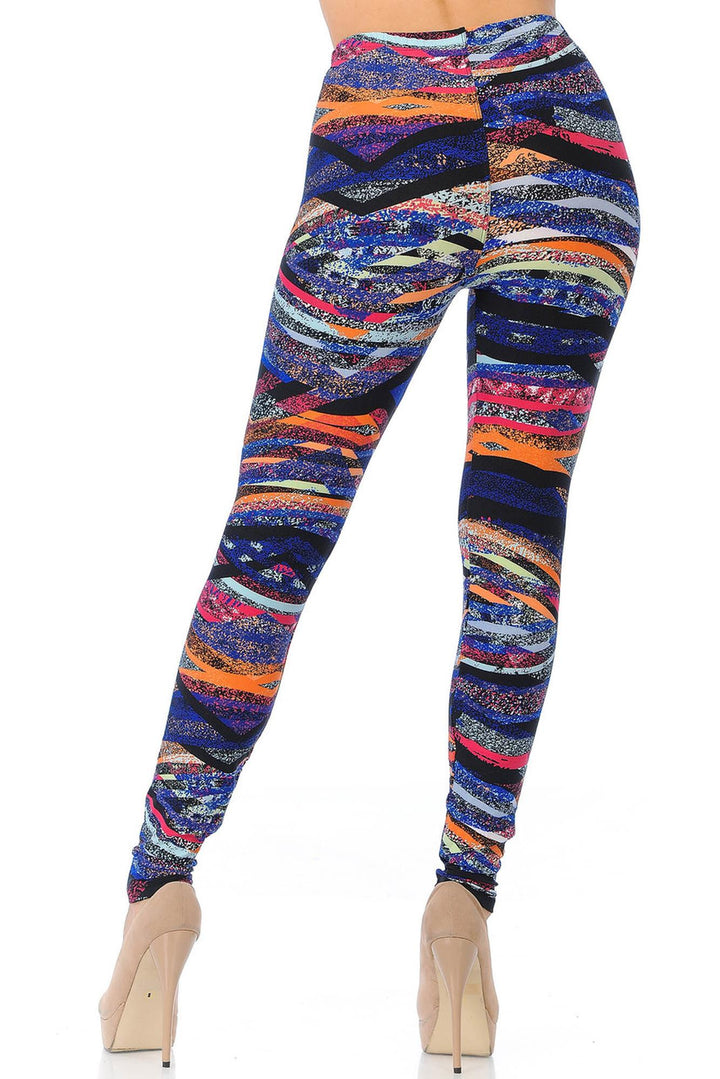 Buttery Soft Colorful Bands Leggings (One Size Regular,Multi Color Bold)
