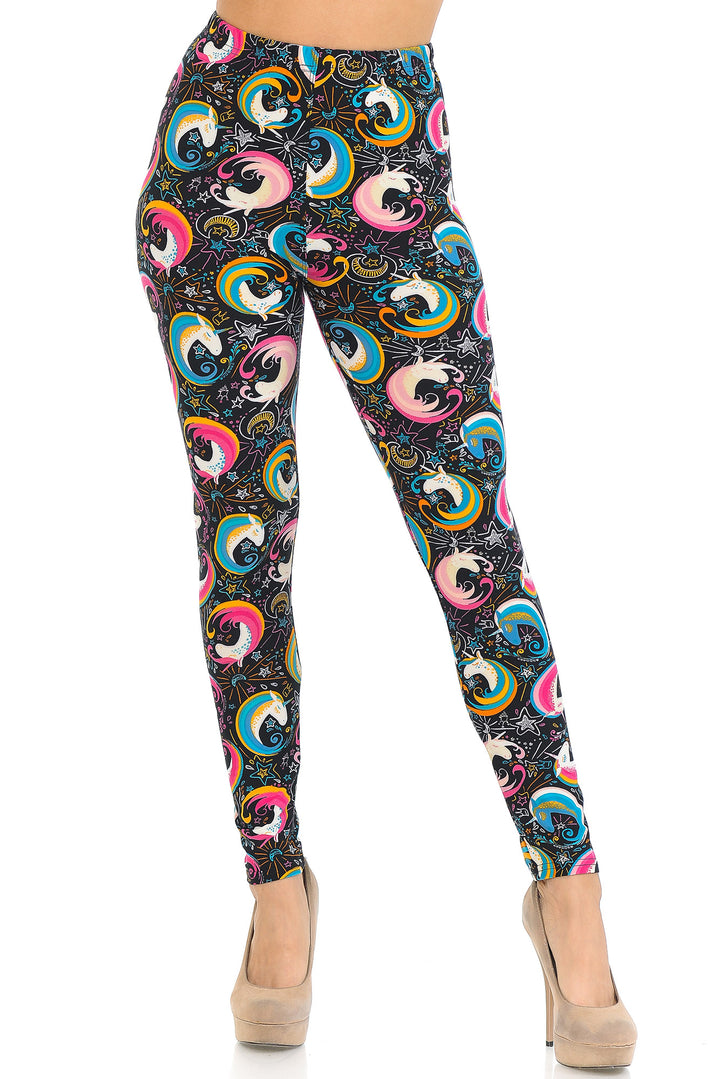 Buttery Soft Groovy Hip Unicorn Leggings (One Size Regular,Multi Color Bold)