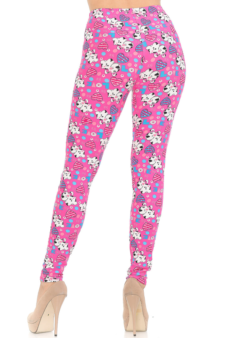 Buttery Soft Pink Puppy Dogs Leggings (One Size Regular,Pink)
