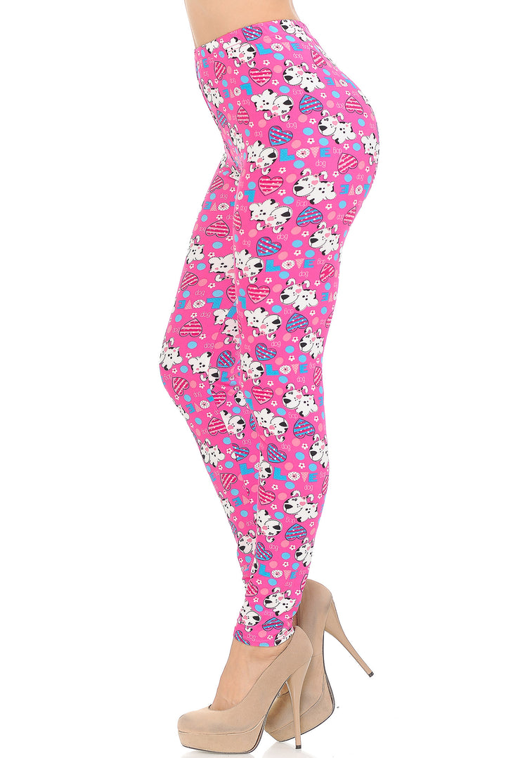 Buttery Soft Pink Puppy Dogs Leggings (One Size Regular,Pink)