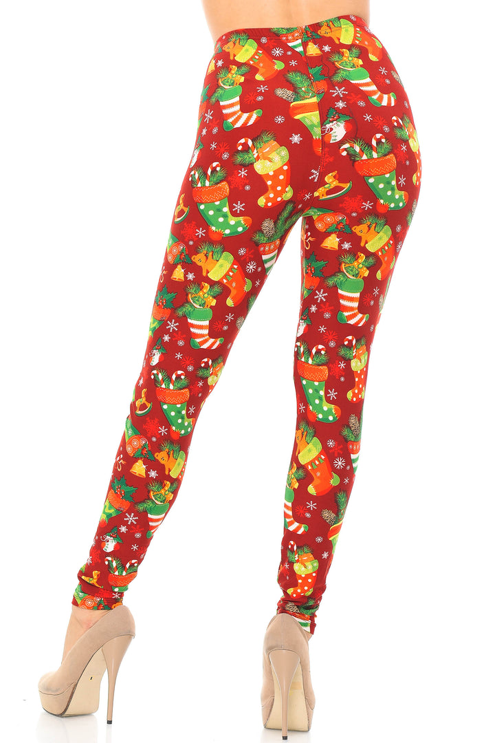 Buttery Soft Ruby Red Christmas Stocking Leggings (One Size Regular,Red)