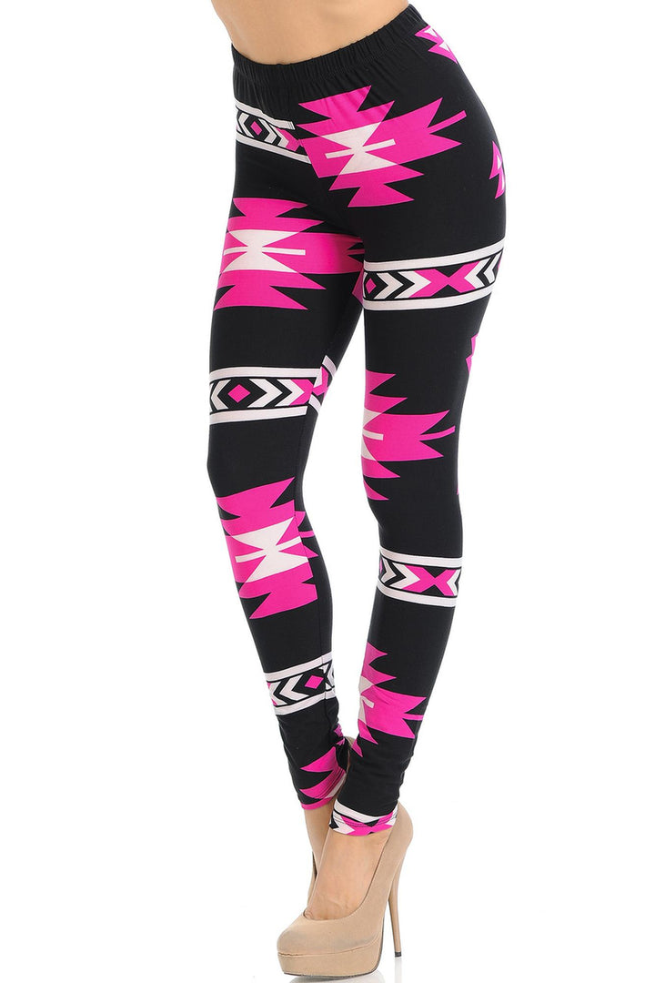 Buttery Soft Fuchsia Aztec Tribal Leggings (One Size Regular,Fuchsia)