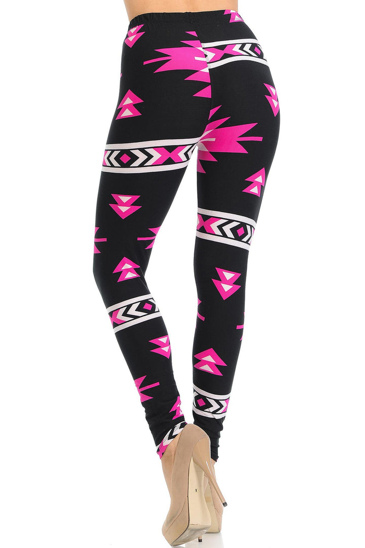 Buttery Soft Fuchsia Aztec Tribal Leggings (One Size Regular,Fuchsia)
