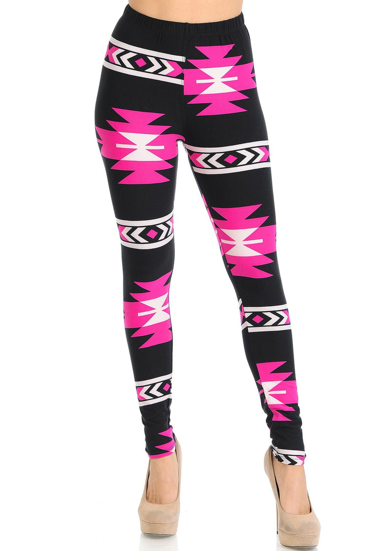 Buttery Soft Fuchsia Aztec Tribal Leggings (One Size Regular,Fuchsia)