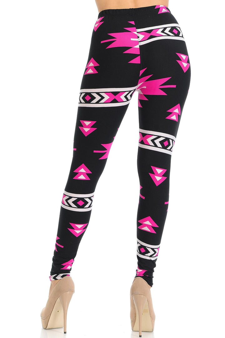 Buttery Soft Fuchsia Aztec Tribal Leggings (One Size Regular,Fuchsia)