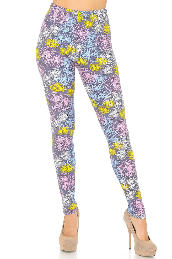 Buttery Soft Geometric Spindles Leggings (One Size Regular,Multi Color Pastel)