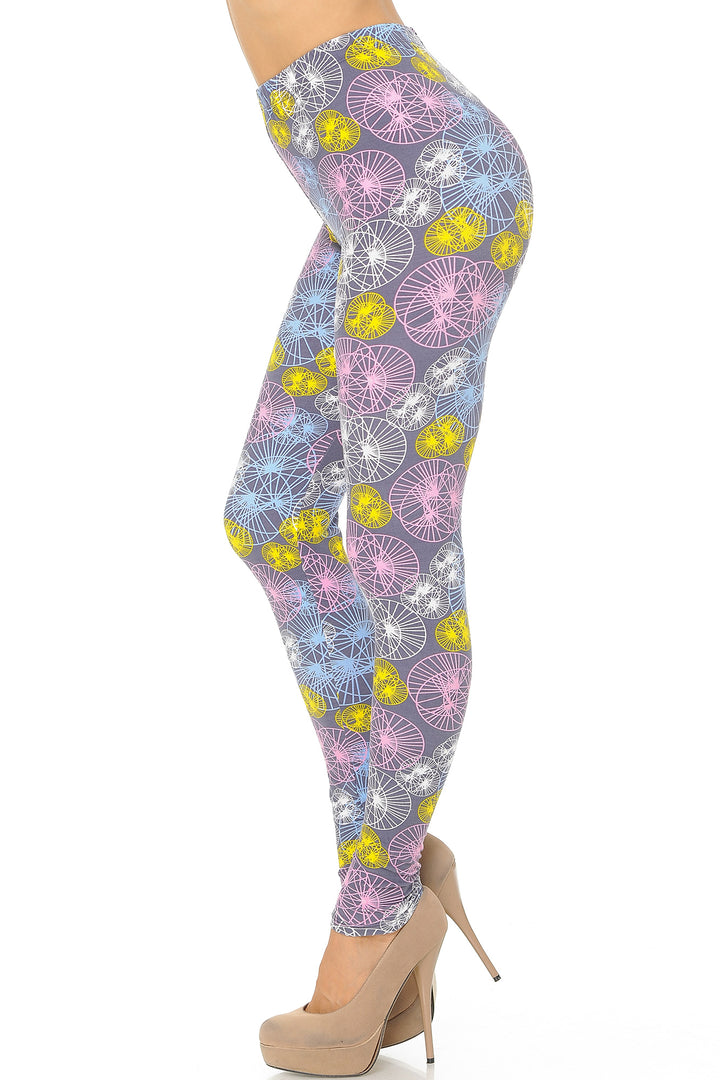 Buttery Soft Geometric Spindles Leggings (One Size Regular,Multi Color Pastel)