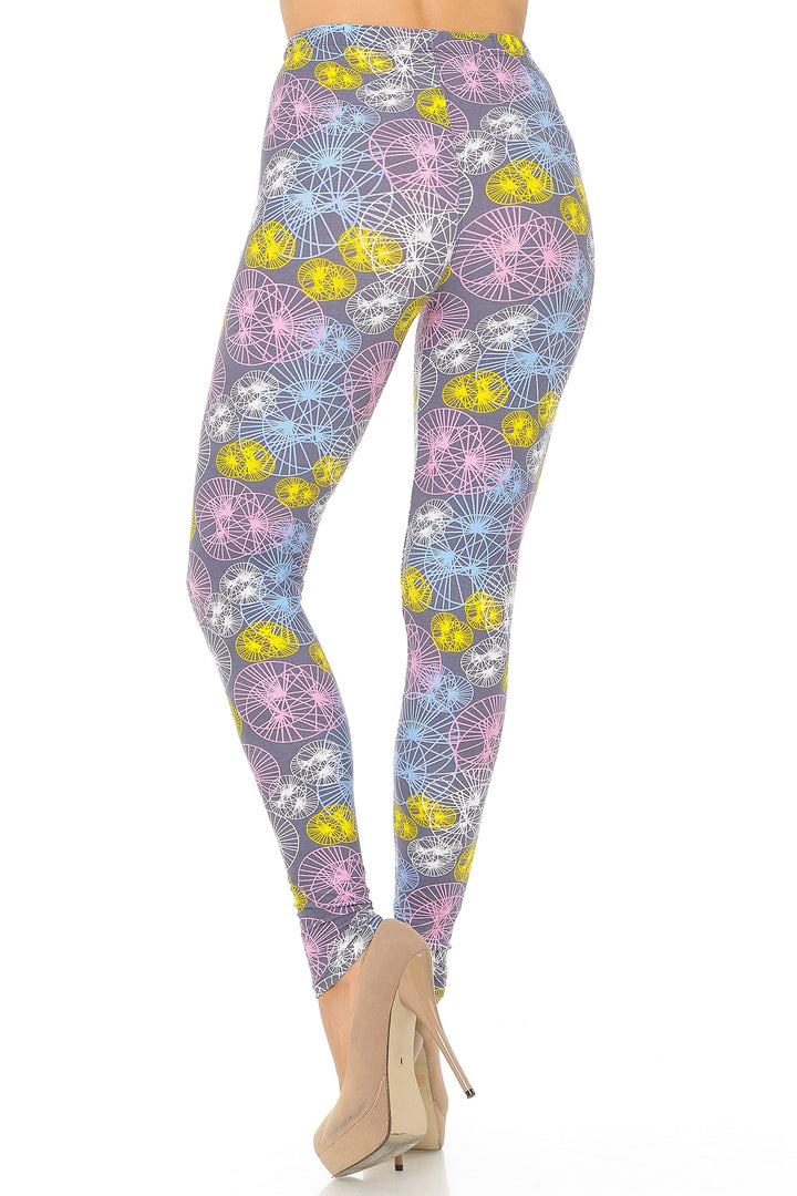 Buttery Soft Geometric Spindles Leggings (One Size Regular,Multi Color Pastel)
