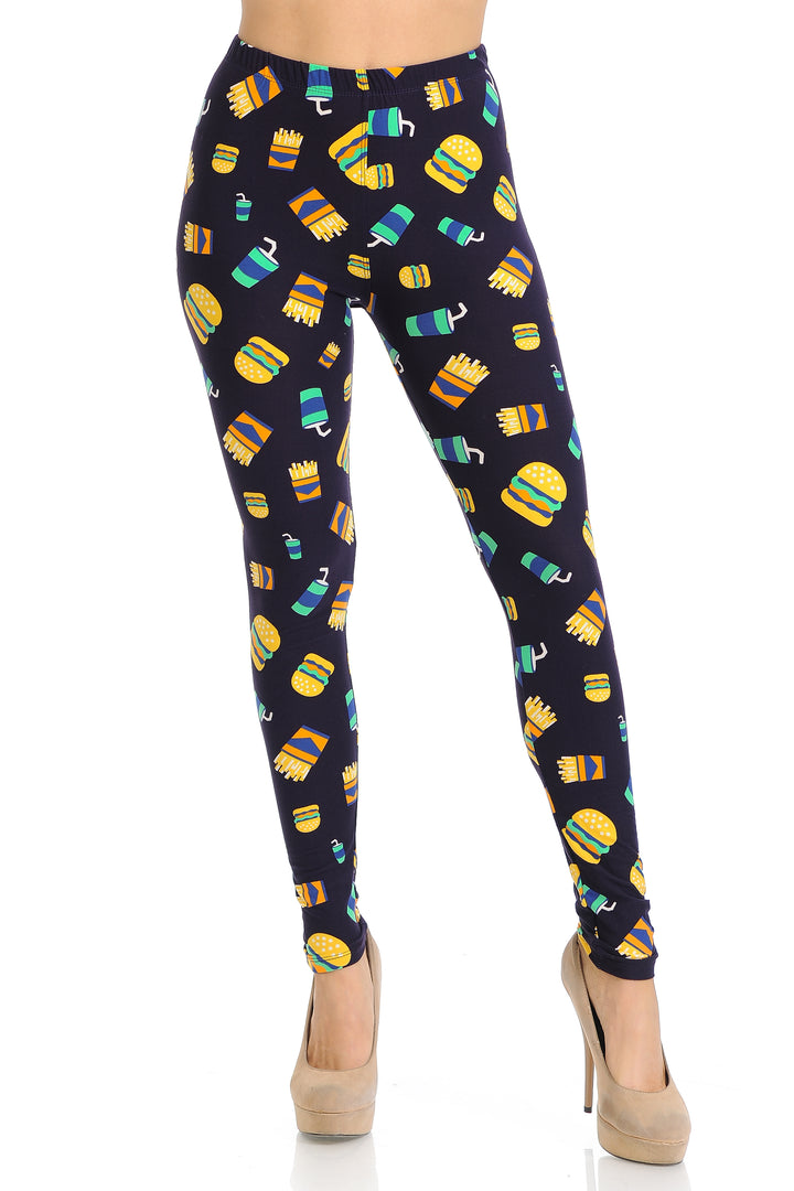 Buttery Soft Fast Food Leggings (One Size Regular,Black)