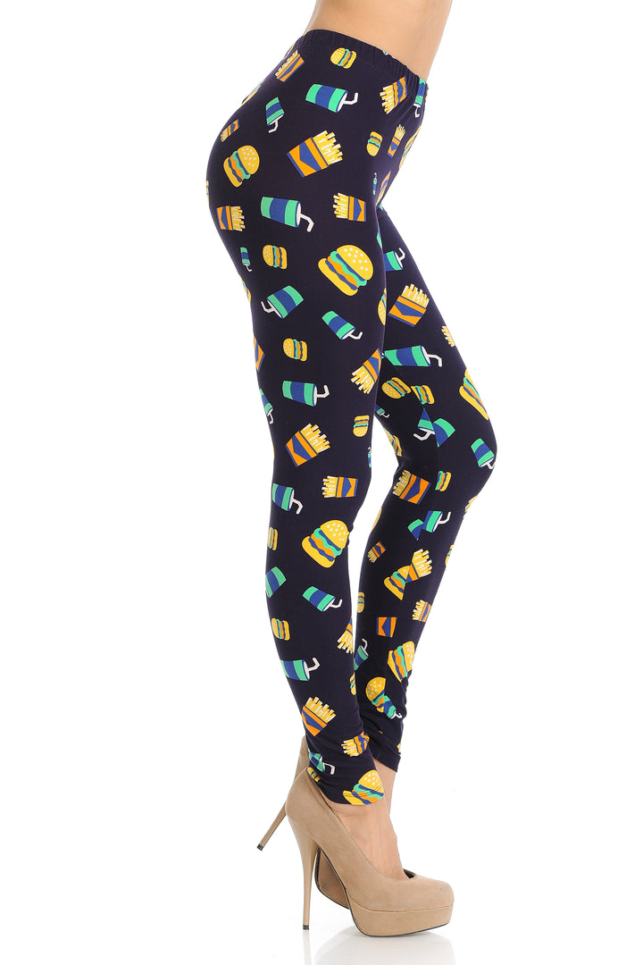 Buttery Soft Fast Food Leggings (One Size Regular,Black)