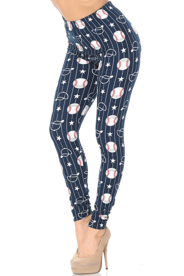 Buttery Soft I Love Baseball Leggings (One Size Regular,Navy)
