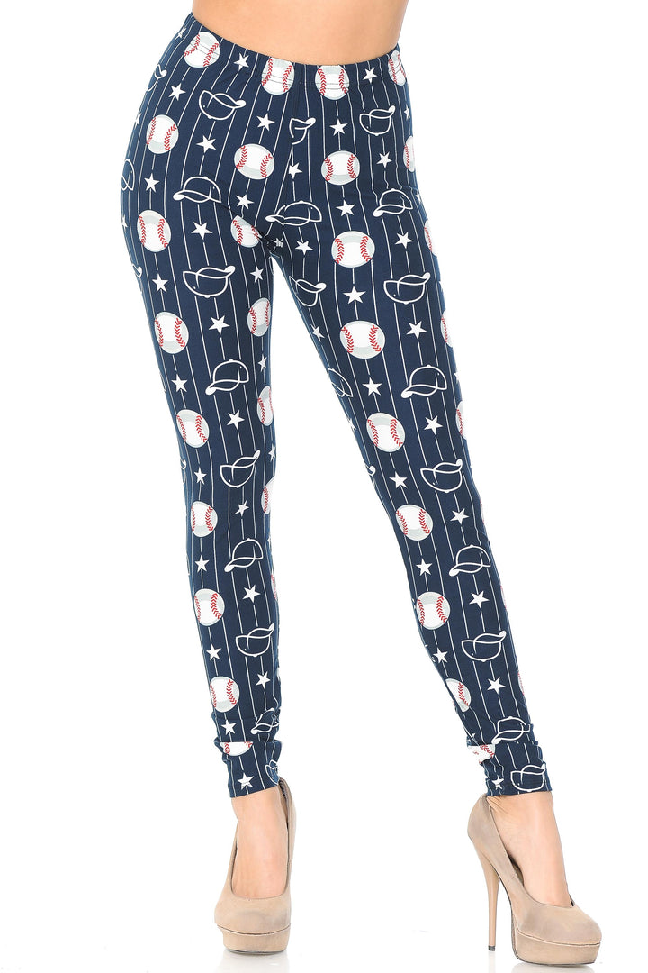 Buttery Soft I Love Baseball Leggings (One Size Regular,Navy)