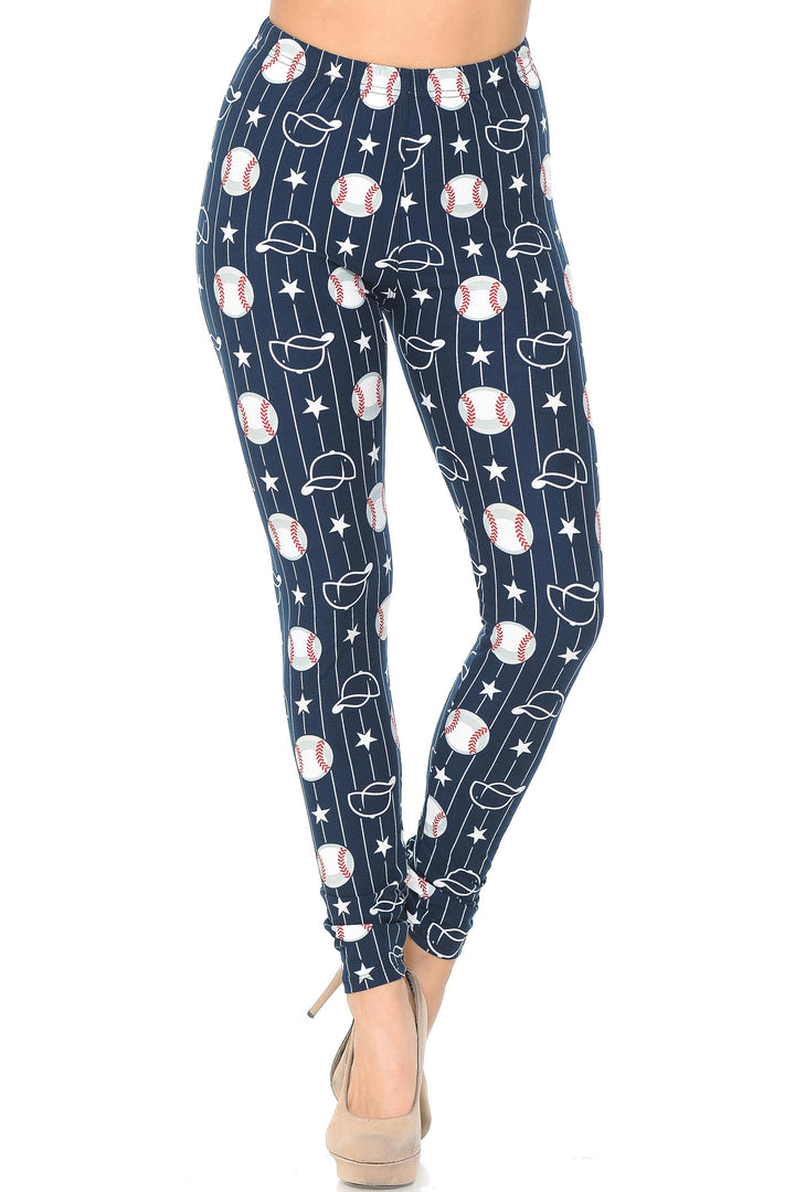 Buttery Soft I Love Baseball Leggings (One Size Regular,Navy)