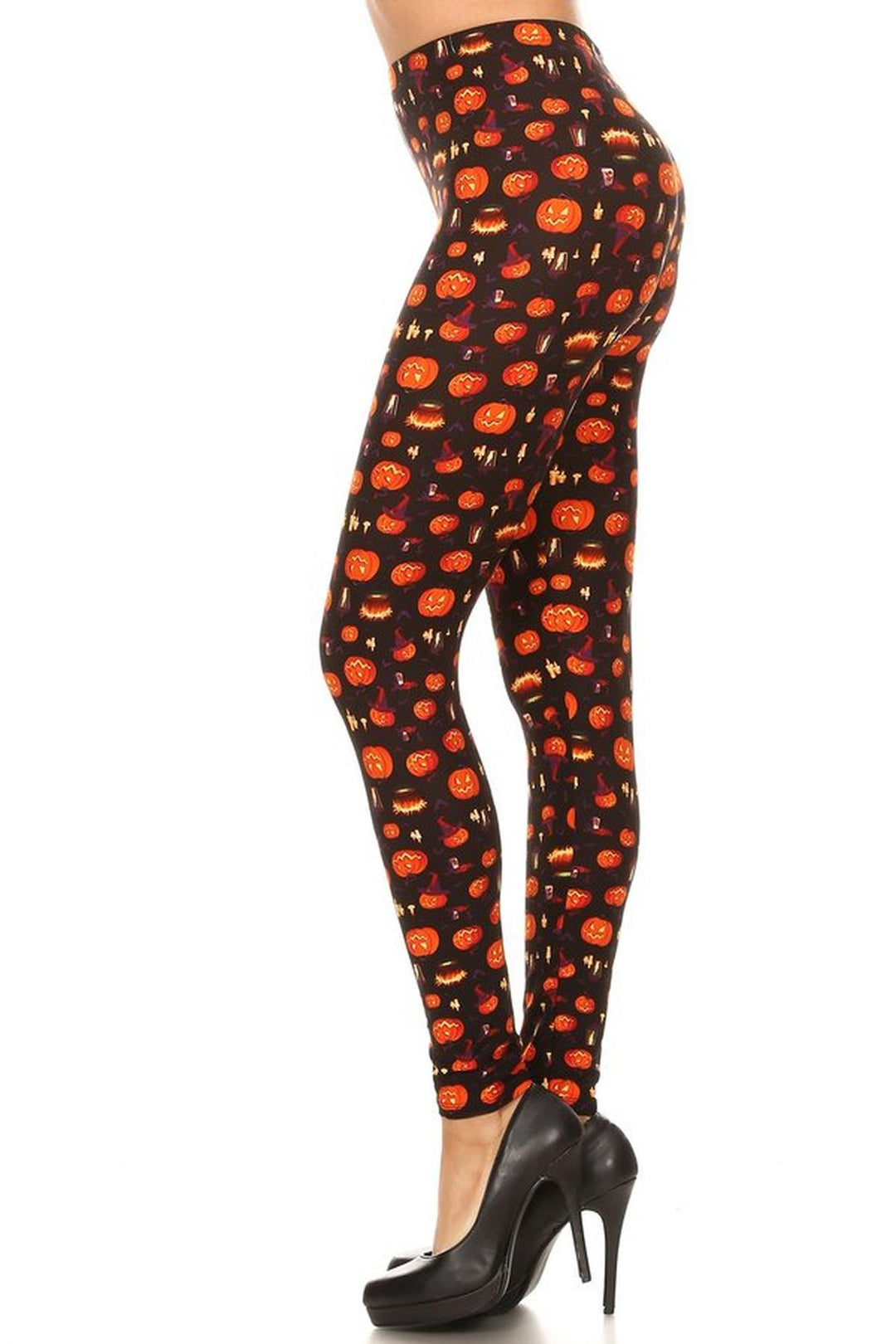 Buttery Soft Pumpkins Cauldrons and Candles Halloween Leggings (One Size Regular,Orange)