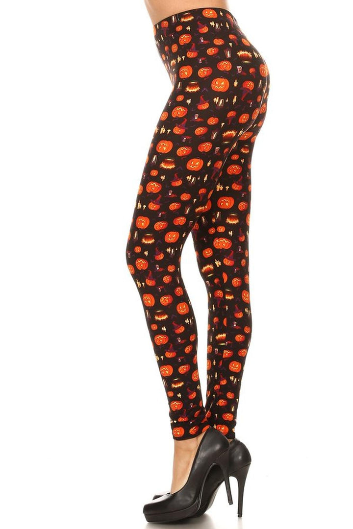 Buttery Soft Pumpkins Cauldrons and Candles Halloween Leggings (One Size Regular,Orange)