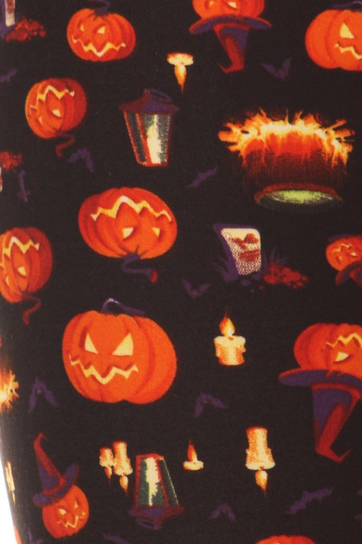 Buttery Soft Pumpkins Cauldrons and Candles Halloween Leggings (One Size Regular,Orange)