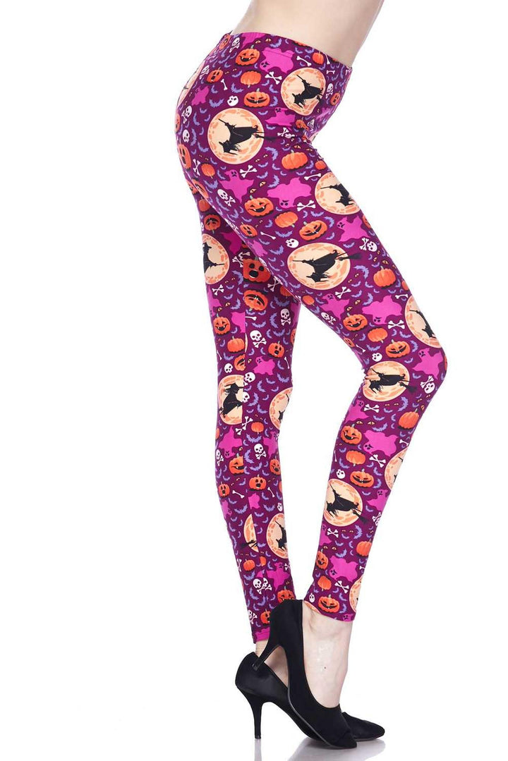 Buttery Soft Wicked Witches Leggings (One Size Regular,Magenta)