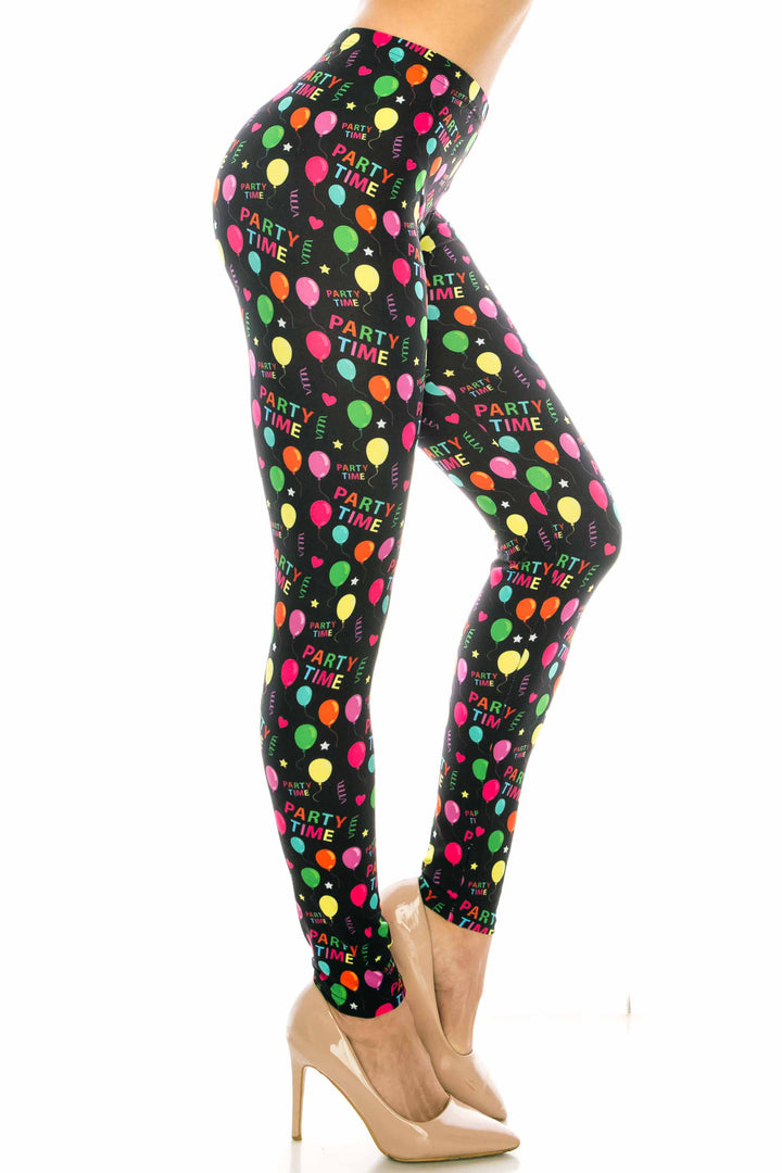 Creamy Soft Premium Women's Leggings Party Time Regular Size, High Rise, Stretchy & Breathable, Comfortable Fit - by USA Fashion