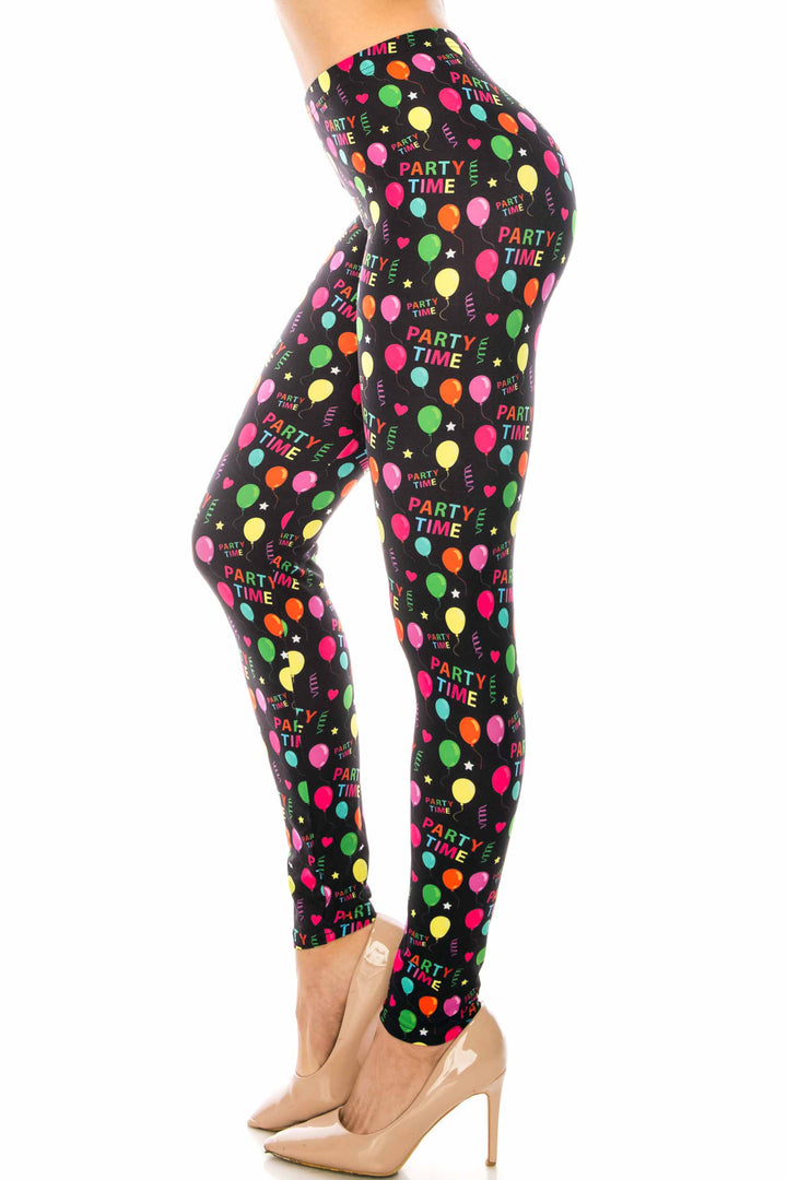 Creamy Soft Premium Women's Leggings Party Time Regular Size, High Rise, Stretchy & Breathable, Comfortable Fit - by USA Fashion