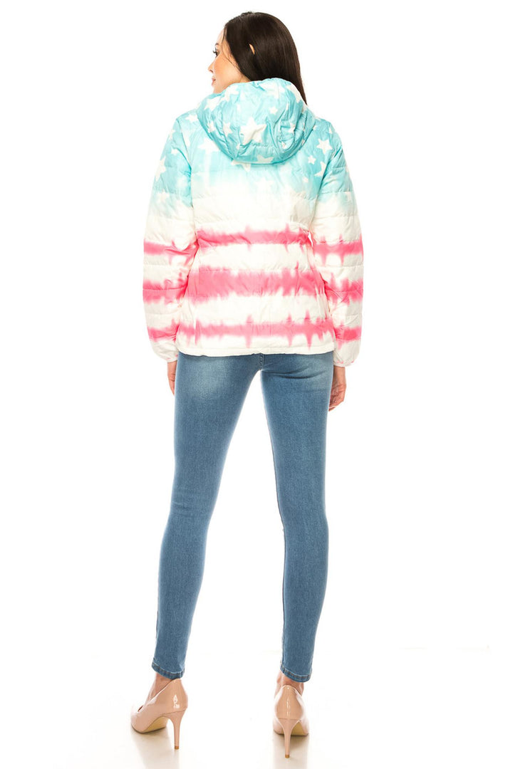 Women's Pink & Blue Star Daub Winter Puffer Down Jacket (One Size Regular,Blue)