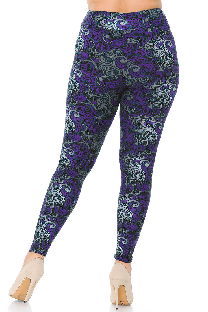 Buttery Soft Purple Tangled Swirl High Waisted Plus Size Leggings (One Size Plus,Purple)