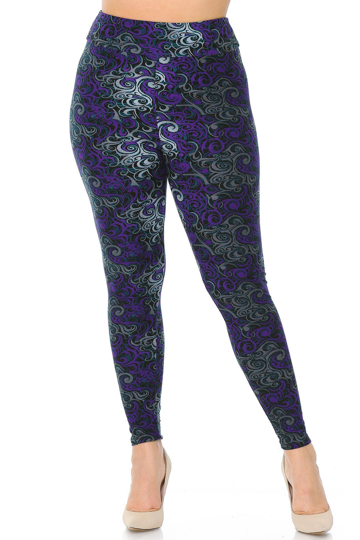 Buttery Soft Purple Tangled Swirl High Waisted Plus Size Leggings (One Size Plus,Purple)