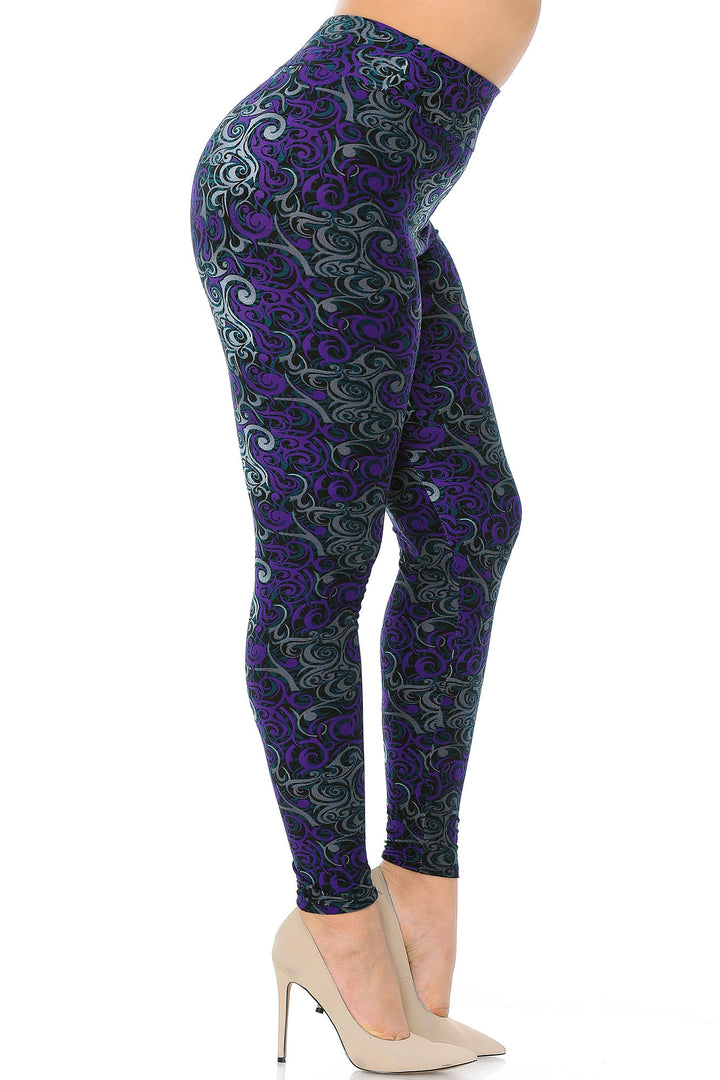 Buttery Soft Purple Tangled Swirl High Waisted Plus Size Leggings (One Size Plus,Purple)
