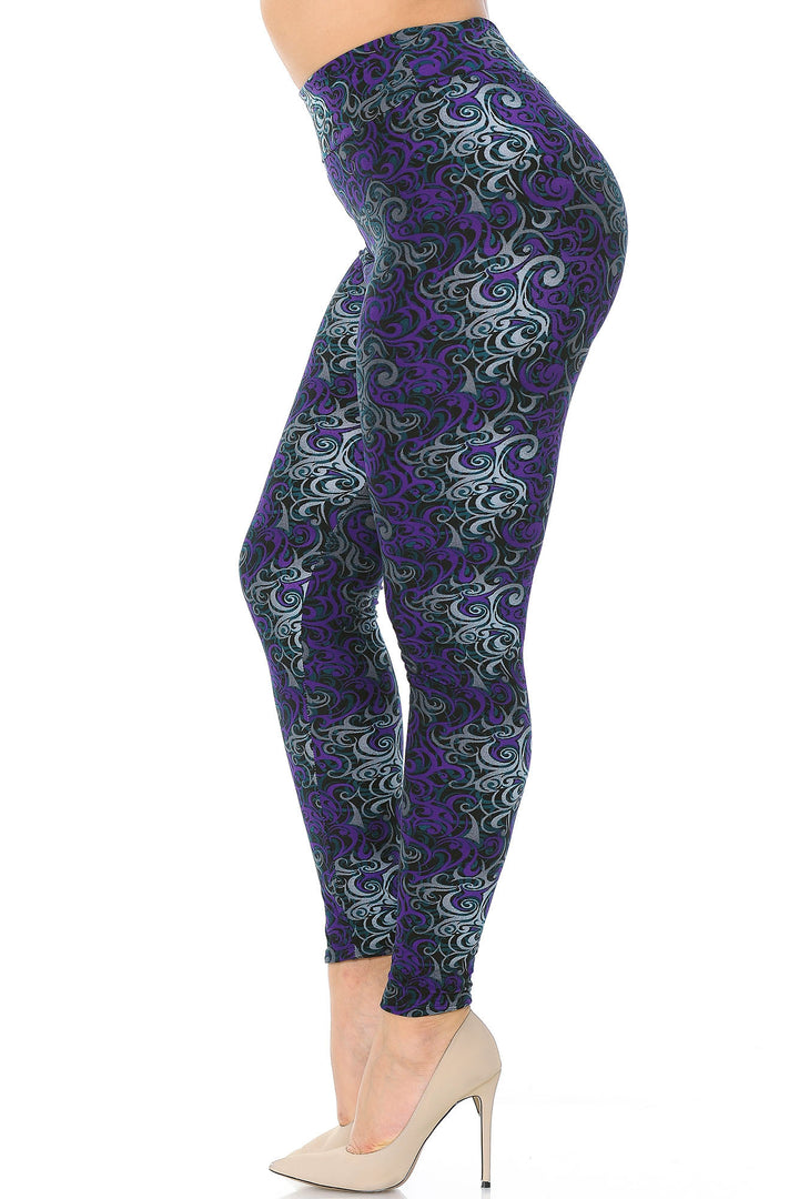 Buttery Soft Purple Tangled Swirl High Waisted Plus Size Leggings (One Size Plus,Purple)