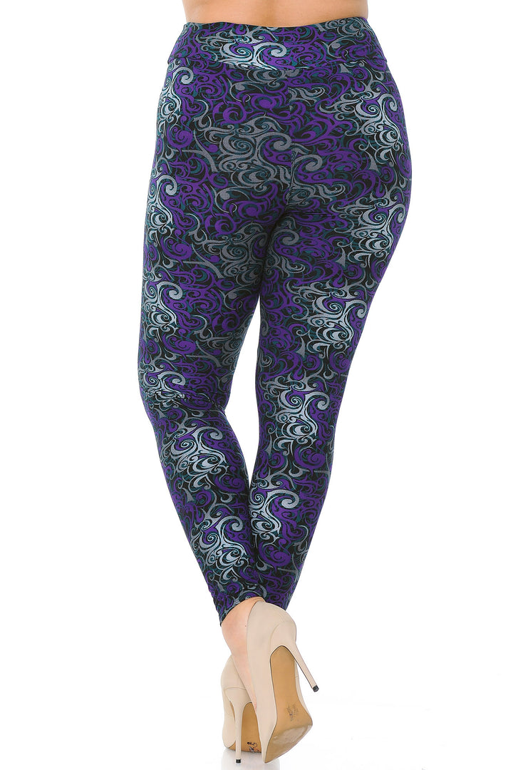 Buttery Soft Purple Tangled Swirl High Waisted Plus Size Leggings (One Size Plus,Purple)
