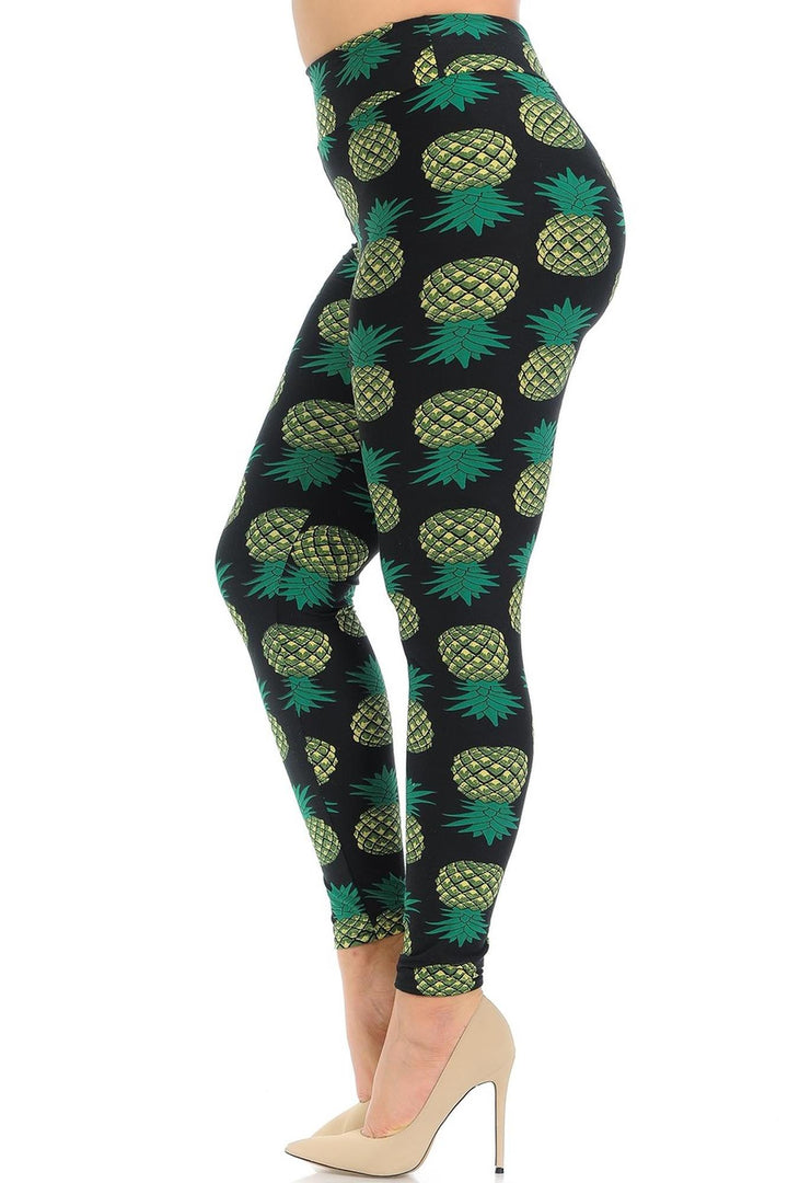 Buttery Smooth Green Pineapple High Waisted Leggings - Plus Size - 1XL 2XL 3XL - EEVEE