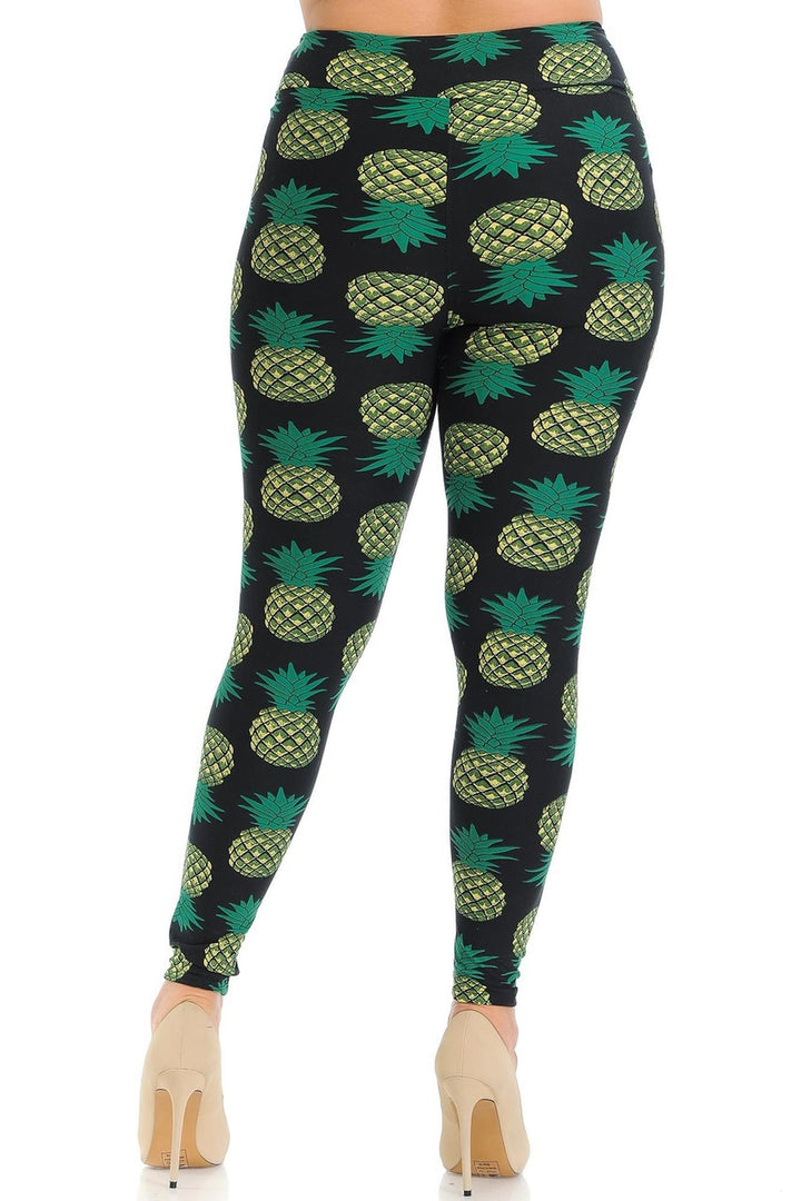 Buttery Smooth Green Pineapple High Waisted Leggings - Plus Size - 1XL 2XL 3XL - EEVEE