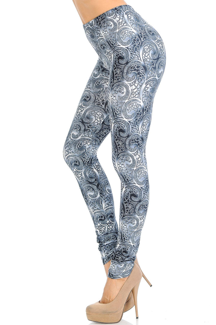 Creamy Soft Swirling Crystal Glass Extra Small Leggings - USA Fashionâ„¢ (XSmall One Size,Charcoal)